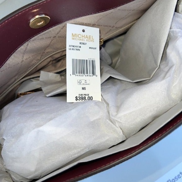 Michael Kors Kenly Tote Large MK Signature Purse Bag Merlot Brown - Picture 8 of 12